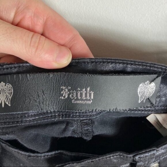 Faith Connexion Balmain Coated Black Denim Jeans Size 25 Straight Fit Biker Pant - Picture 6 of 8